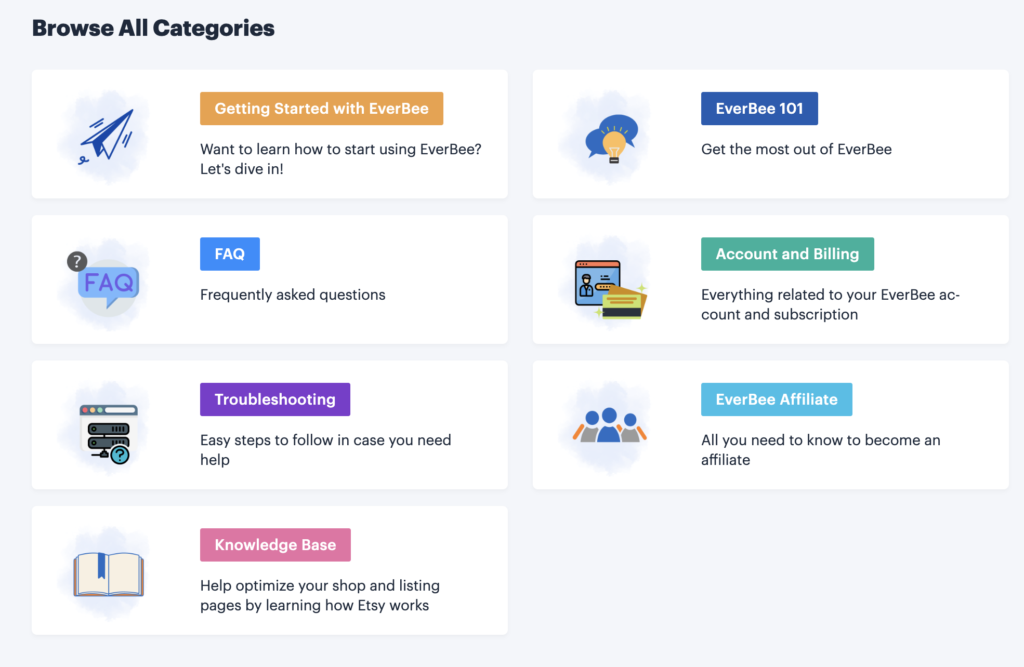 Everbee Customer Support Resources Screenshot