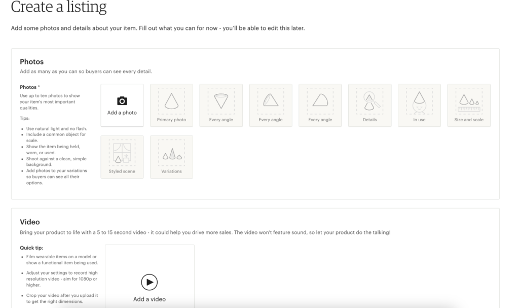 Screenshot of create listing on Etsy 