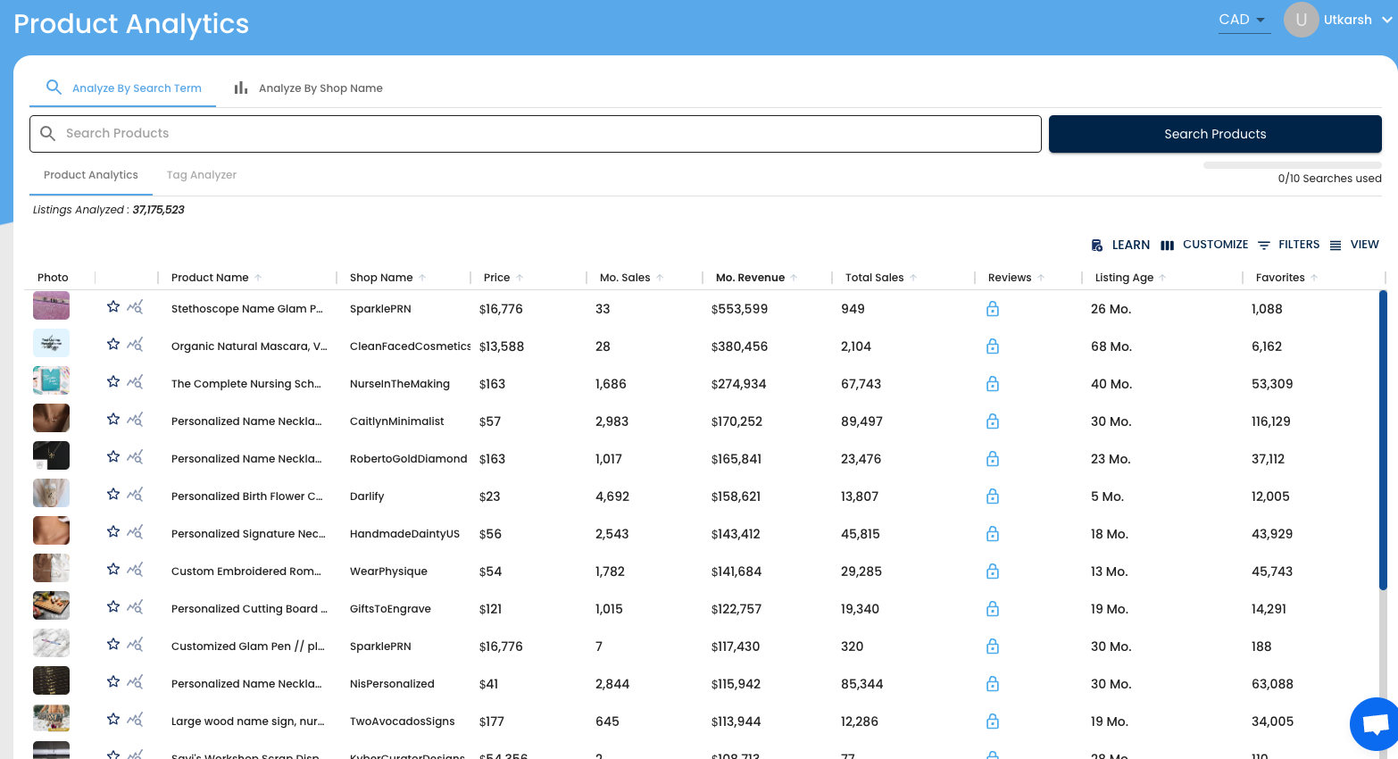 Product Analytics Tool Screenshot