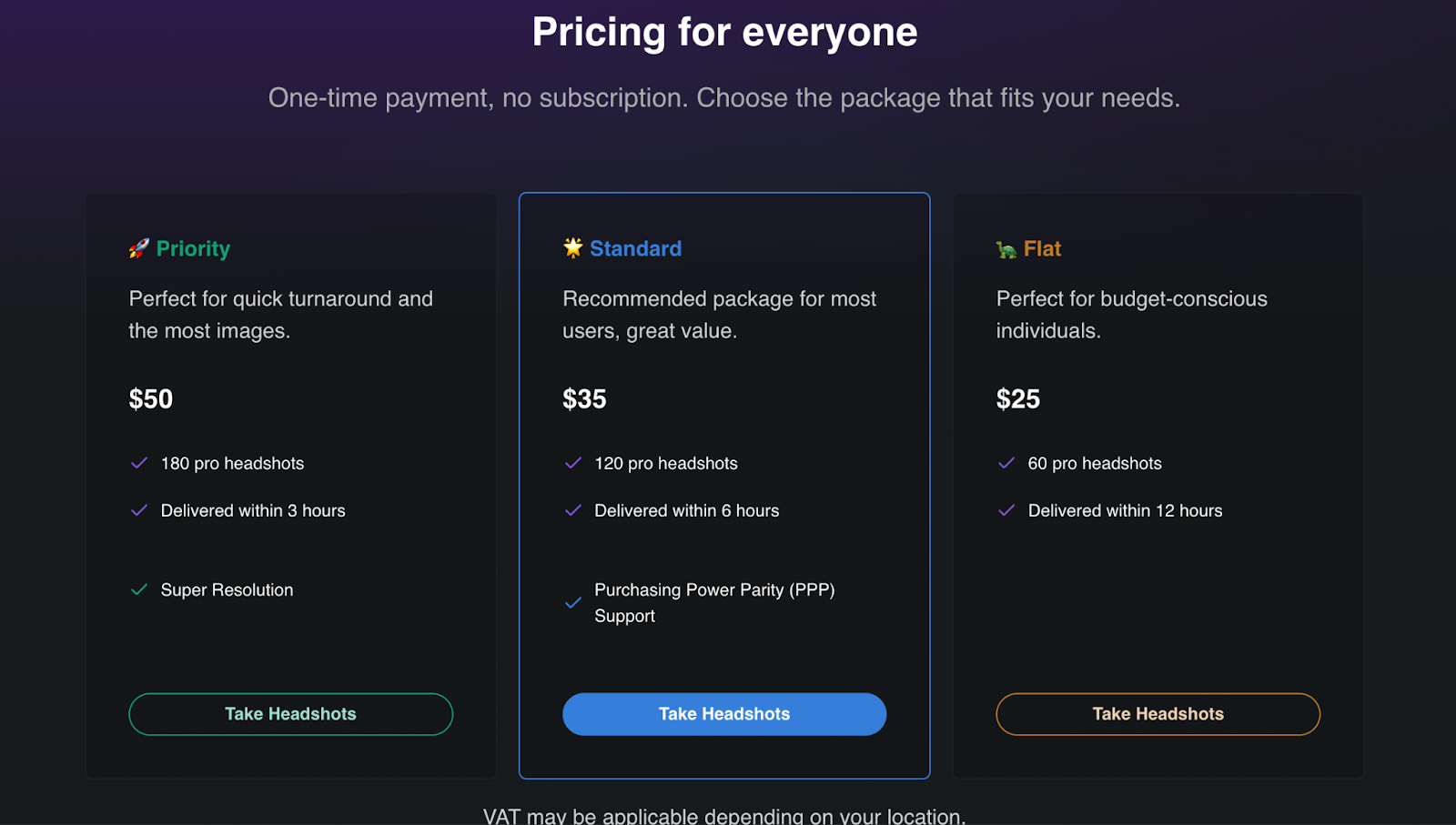 headshots by ai pricing