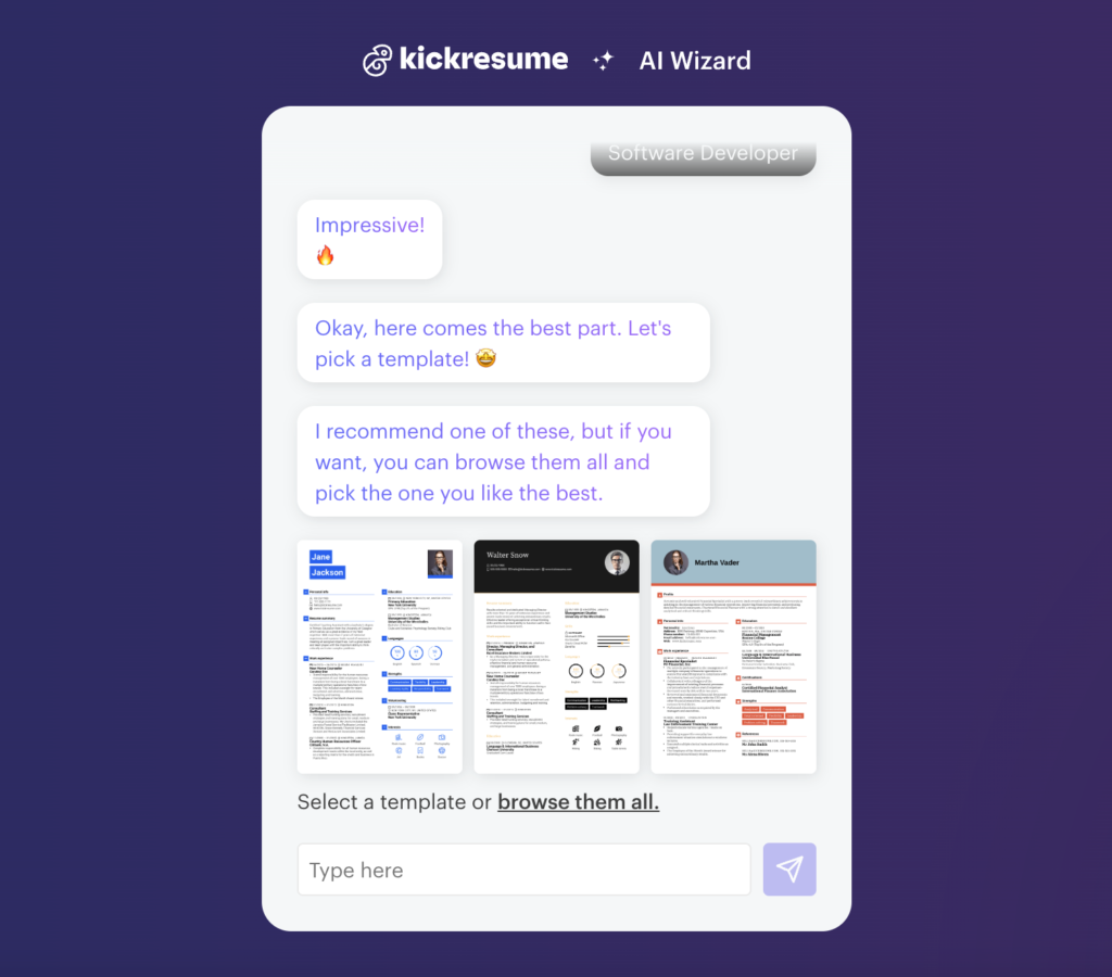 Kickresume AI Wizard screenshot