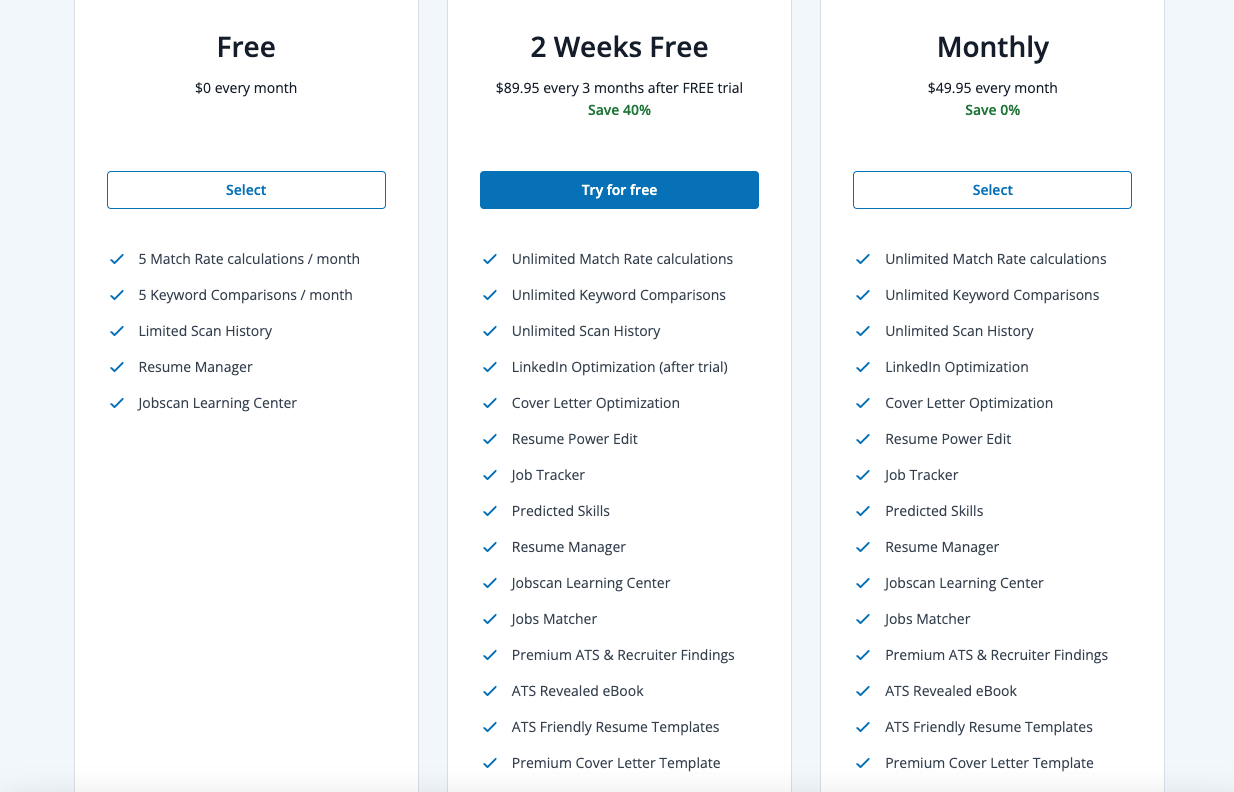 Jobscan pricing